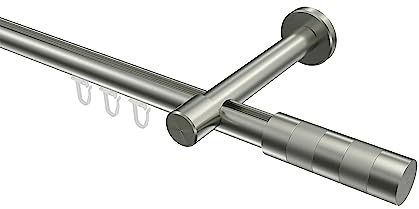 INTERDECO Innenlauf-Gardinenstange 20 mm, moderne Innenlaufstange aus Metall, Edelstahl-Optik, zur Wandmontage, Typ 10213525, 140 cm