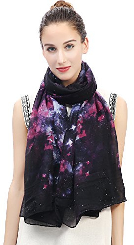 Lina & Lily Damen-Schal, Galaxie, Sternenhimmel, Weltraumdruck, leicht, blau/schwarz, 180 X 90 cm