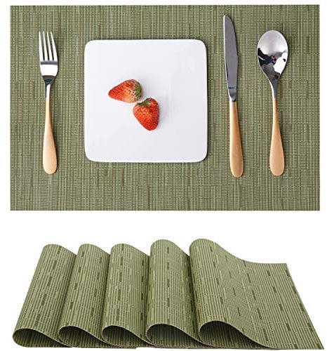 Myir JUN Tischsets Abwaschbar 6er Set, Gewebte Platzdeckchen Abwaschbar rutschfest Abgrifffeste Hitzebeständig, Vinyl Platzsets für küche Speisetisch Hotel, Platz-Matten 30x43.5cm (Grün)