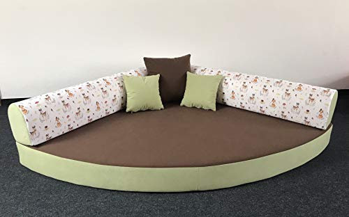 fitalia Kuschelecke Viertelkreis 140cmx140cm inkl.Kissen Waldtiere, braun/grün, Made in Germany,