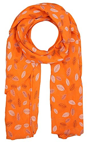 Zwillingsherz Seiden-Tuch Damen mit Blätter Muster - Made in Italy - Eleganter Sommer-Schal für Frauen - Hochwertiges Seidentuch/Seidenschal - Halstuch und Chiffon-Stola Dezent Stilvoll oran