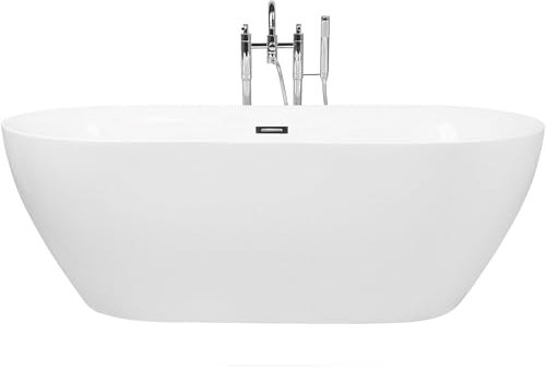 Baignoire Moderne Acrylique 170 x 80 cm Autoportante Ovale Brillant Blanche Carrera