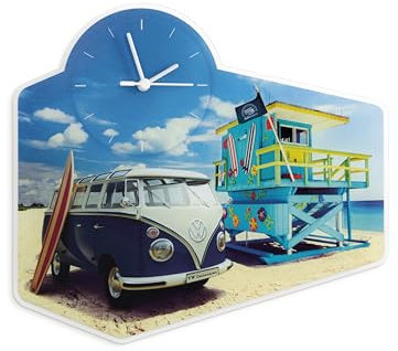 BRISA VW Collection - Volkswagen Retro-Vintage Wand-Quarz-Uhr aus Acrylglas im T1 Bulli Bus (Strandleben/Bunt)