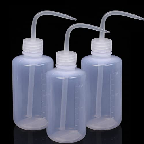 Miuse 3 Stück Spritzflasche 250ml, Laborflasche Waschflasche Transpartent Squeeze Flasche Sprühflasche für Pflanzen Waschen Flasche Kunststoff für Laborreinigung Pflanzenbewässerung