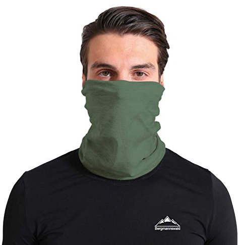 Bergmannswald® umgenähtes Multifunktionstuch - atmungsaktiv und flexibel - Ideal zum Sport, Reisen oder Motorradfahren (Grün, 1er Pack)