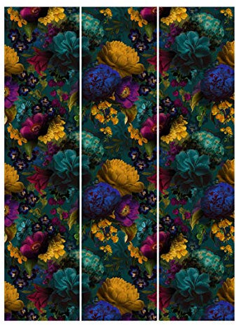 Schiebegardinen Set Gelbe Blüten mit Blauen Blumen vor Türkis 3 Flächenvorhänge 250 x 180cm Deckenhalterung