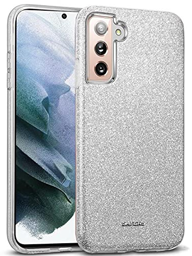 Verco Schutzhülle für Samsung Galaxy S21 5G Case, Glitzer Motiv Handyhülle für Samsung S21 Hülle Silikon TPU Cover, Silber