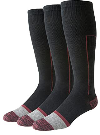 Amazon Essentials Calcetines de Compresión Graduada a la Altura de la Rodilla, sobre la Pantorrilla, Soporte para Piernas y Viajes Hombre, 3 Pares, Negro, 41-45