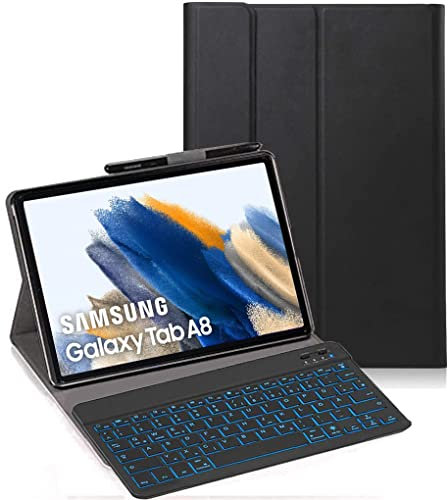 YHFZR Tastiera Custodia per Samsung Galaxy Tab A8 2021, [Italiana Layout] 7 Colori Backlit Tastiera Wireless con Custodia Protettiva per Samsung Galaxy Tab A8 SM-X200/205 10,5 Pollice, Nero