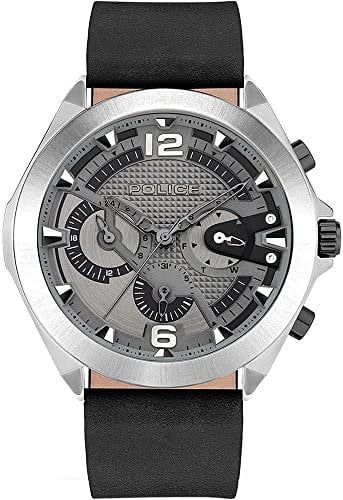 Police Herren Analog Quarz Uhr mit Leder Armband PEWJF2108701