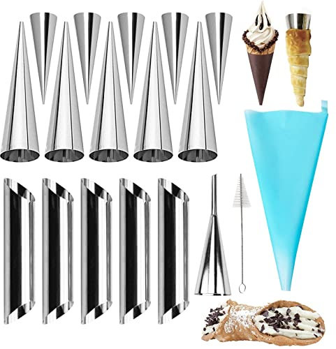 Corne Pâtisserie en Acier Inoxydable, FantasyDay Lot de 18 Moules à Cornets Pain Tube Croissant avec 1 Brosse de Nettoyage - Cannoli Moule pour Croissants, Douilles Pâtisserie, Gâteau, Moule à Pain