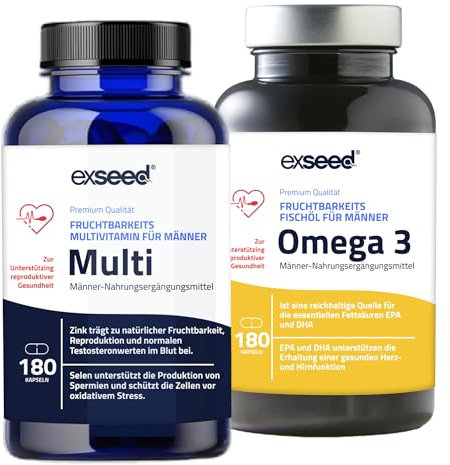 ExSeed Health Fruchtbarkeits Kombipräparat für Männer - Omega-3 & Multivitamine - 3-Monatspackung mit fruchtbarkeitsfördernden Nährstoffen zur Unterstützung der männlichen Gesundheit & Vitalität