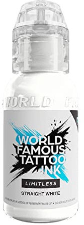 World Famous Limitless Tattoo Ink, Vegan Professional Premium Permanent Tattooing Inks, Straight White, 30ml