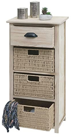 Mendler Kommode HWC-K84 mit Körben, Schrank Schubladenschrank, Holz 83x40x29cm - Natur, Körbe Hellbraun