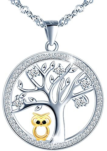 MŚ 1997 MENNICA ŚWIDNICKA Kette Damen Eule Eulenbaum des Lebens Silber 925 - Österreichische Zirkone - Einzigartige Geschenke für Frauen mit Attraktivem Design Geschenk