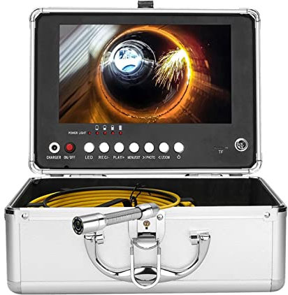 XDLYWUZIQ Sewer Drain Industrial Endoscope 9 Monitor AHD 720P Camera System for Pipe Sewer Drain Plumbing Inspection Digital Zoom IP68 Waterproof Endoscope Snake Probe with 8 LED Lights,17MM-20M