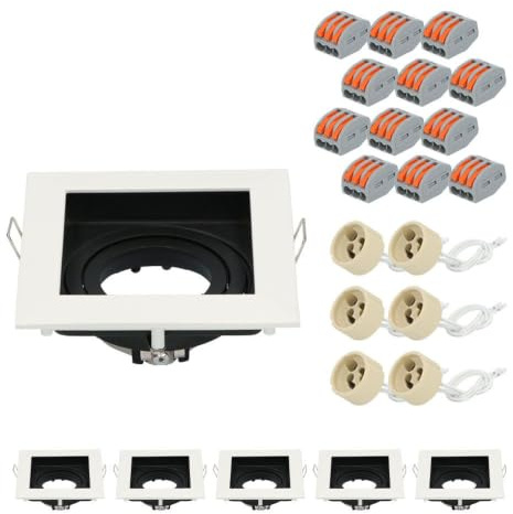 6er HOFTRONIC Altos - Einbaustrahler GU10 Eckig - Schwenkbar LED Spot - Einbaurahmen Matt Weiß - Einbauleuchte für LED oder Halogeen, Smart Leuchtmittel - Inkl. GU10 Fassung