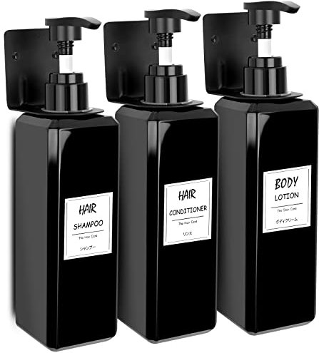 3er 500ml Seifenspender Wandbefestigung, Seifenspender Wand Ohne Bohren Kunststoff Spülmittelspender mit Wandhalterung für Küche Badezimmer Dusche mit 3X Edelstahl Wandhalterungen Aufkleber Schrauben