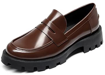 DREAM PAIRS Mocassini Tacco Spesso, Piattaforma da Donna, Scarpe Casual Business Donna, Marrone -Pat, 41 EU