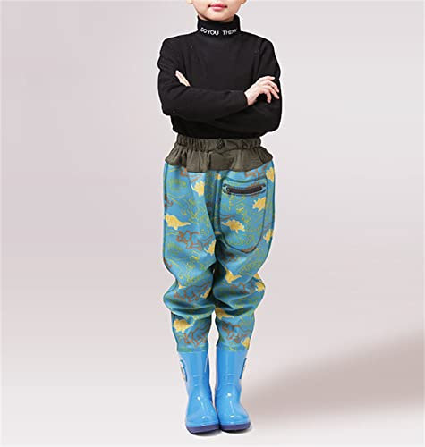 HWBZSZY Leichte Atmungsaktiv PVC-Wathose für Jungen und Mädchen, Elastische Taille Outdoor Anglerhose Jagdstiefel Kinder Mehrzweck Verdicken rutschfest Regen Schuhe Wader Hosen,Grün,36 EU