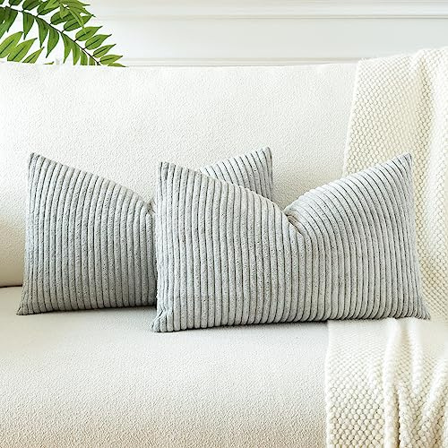 JOTOM 2er Set Cord Kissenbezüge Kissenhülle Dekorative Zierkissen Sofakissen Couchkissen Dekokissen Kissenbezug Deko Kissenhülle für Sofa Wohnzimmer 30x50cm Grau Grün