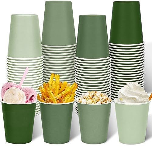 100Pcs Sage Green Paper Cups 9oz Gradient Color Disposable Coffee Cups Christmas Beverage Drinking Cups Paper Party Cups for Cold Hot Drinks Xmas Wedding Birthday Bride Shower Party Supplies