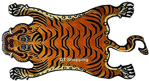 QT Handgetufteter tibetischer Nepali Tiger Wollteppich Yogamatte Orange Mix Farbe Handgeknüpft Bereich Teppich Tier Tiger Print Neuseeland Woolen Area Rug Woolen Rug 100 Knoten Handgefertigt in Nepal