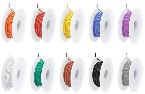 Sourcing Map 26 Gauge Silicone Wire - 26AWG Electrical Wire, Stranded, Flexible, Tinned Copper, High Temp, Hookup, 10 Colors, 7.5m/24.6ft Spool for Car Model Electric Appliances, 10pcs