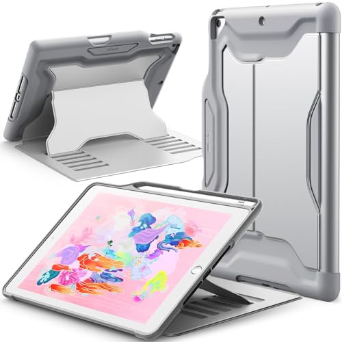 JETech Funda para iPad 9,7 Pulgadas 2018/2017 (6.a/5.a Generación) con Soporte para Pencil, Soporte Magnético Protector de Múltiples Ángulos, Antigolpes (Plata)