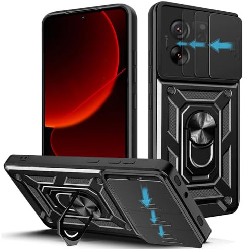 Loyhee Hülle für Xiaomi 13T / 13T Pro (6.67), Kameraschutz Handyhülle mit 360 Grad Ring Ständer Weich TPU Bumper Stoßfest + Hart PC Rückseite Kratzfest Tough Armor Schutzhülle - Schwarz