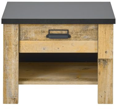 Furn.Design Nachttisch Nachtkommode in Used Wood hell Holz und schwarz/anthrazit Nachtkonsole mit Schubkasten 60 x 46 cm Stove (Nachttisch 1)