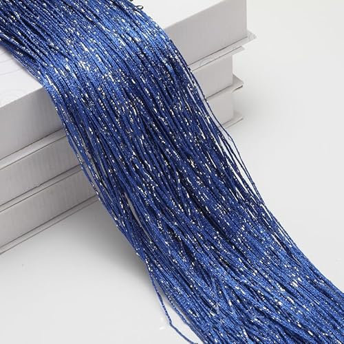 Lot de 2 rideaux de 100 x 200 cm à fils, décoratifs, séparateur de pièce, rideau de fenêtre, rideau en corde pour portes, salon - Bleu foncé
