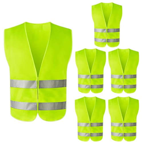 Powmag Warnwesten Auto 6 Stück, Sicherheitsweste Auto, Warnweste Gelb Auto Motorrad, 3m kfz Warnweste Reflektionsweste, Warnwest Unisex
