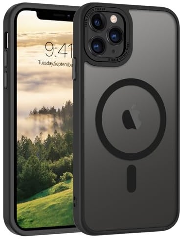 BENTOBEN Custodia magnetica compatibile con iPhone 11 Pro, 5,8 pollici [compatibile con Magsafe] ricarica wireless custodia cover traslucida opaca protezione grado militare anti-graffio-nero