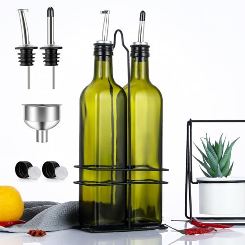 CCHONG Glass Olive Oil Dispenser Bottle for Kitchen Olive Oil Bottle Drizzler Vinegar Dispenser Syrup Dispenser Glass Bottles for Kitchen Gadgets (Green & Green)