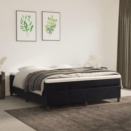WRJENFSC Jugendbett Bettgestell gepolstert Gästebett Boxspringbett Schwarz 160x200 cm Samt Geeignet für Hotel, Studentenwohnheim, Villa, Wohnung