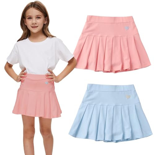 Mädchen Skorts Rock Kinder Casual Stretch Taille Skater Rock Athletic Uniform Skorts (DE/NL/SE/PL, Alter, 12 Jahre, Regular, Rosa+Blau)