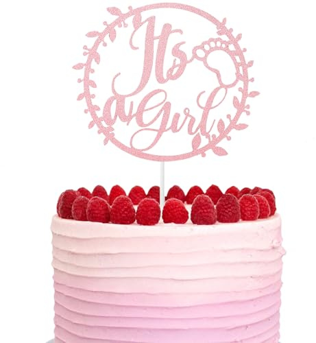 DazzJoy Its a Girl Tortendeko Babyparty Mädchen, Baby Girl Cake Topper Rosa | Glitzer Taufe Tortendeko Mädchen, Babyparty Kuchen Deko Mädchen, It’s a Girl Kuchen Topper Gender Reveal Party Deko
