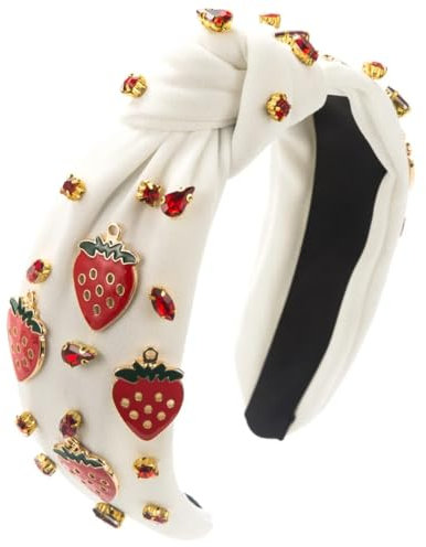 Haarreif für Damen und Mädchen, mit Fruchtapplikationen, modisch, Strass, süßes Haarband, Haarschmuck, Erdbeere