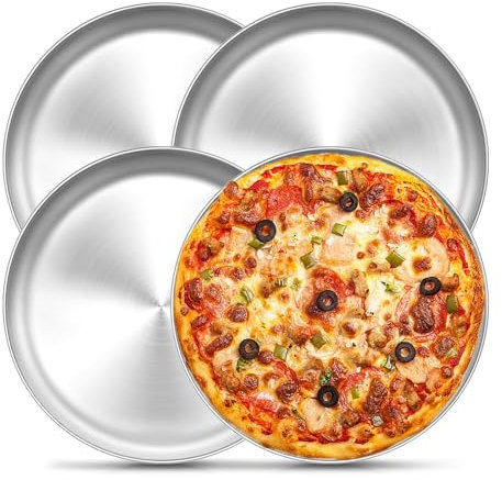 Onader Pizzablech 4er Set, 30cm Edelstahl Pizzaform, Rund Pizza Backblech für Backen, Servieren, Gesund & Spülmaschinenfest, Ungiftig & Einfach zu Reinigen