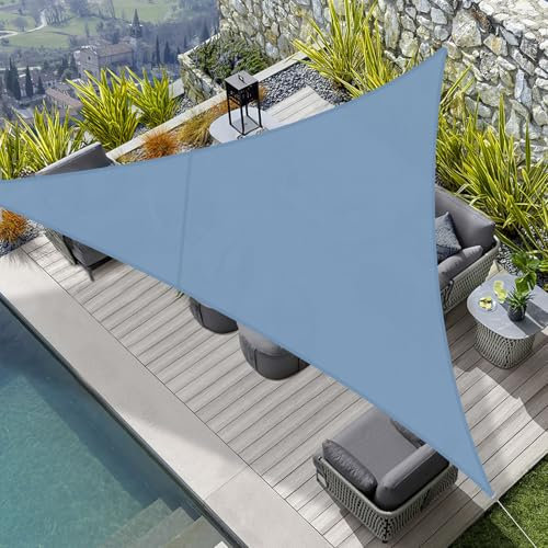 HENG FENG Voile d'Ombrage Triangulaire5X5X7m,160 g/m² PES Imperméable Toile d'ombrage,Toile Protection UV 95% pour Extérieur, Jardin, Terrasse et Camping,avec kit de Fixation,Ciel Bleu