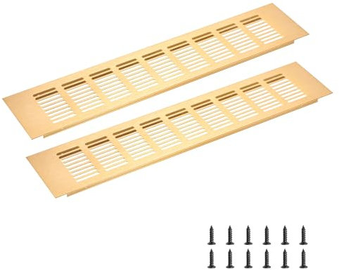 sourcing map Rectangle Ventilation Grille, Aluminum Alloy Mesh Air Vent Cover Louvered Ventilation Cover with Mounting Screws for Cabinet Wardrobe Shoe Closet (400x80mm/16x3, Gold Tone)