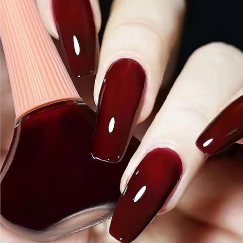 Wine Red Nail Polish for DIY Manicure - Long-Lasting & Chip Resistant Formula, Quick-Drying, and No UV Cure Required - Achieve High-Shine Nails at Home