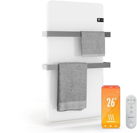 blumfeldt Infrarotheizer 500 W - Wandmontage, IP24, mit Thermostat & App-Steuerung, für Badezimmer, Touch-Bedienung, Timer, Handtuchwärmer, Überhitzungsschutz, weiß, 10 m²