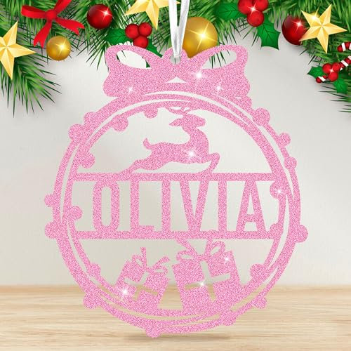 Personalised Christmas Bauble Glitter Christmas Tree Decorations 2025 Xmas Baubles Custom Name Hanging Ornament Gifts for Family Friends Kids (Elk)