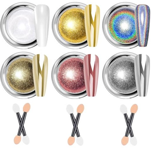 Rose Gold Chrome Nail Powder: LEDSUUEI Super Metal Mirror Effect White Chrome Nail Powder for Gel Nail Glitter High Gloss Chrome Powder, Holo Aurora Pearl Nail Chrome Powders, Nail Art Salon DIY Decor