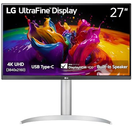 LG 27UP850K-W 27-inch Ultrafine 4K UHD (3840 x 2160) IPS Computer Monitor, 60Hz, 5ms, DisplayHDR 400, Built-in Speaker, HDMI, DisplayPort, USB Type-C 90W PD, Tilt/Height/Pivot Adjustable Stand, White