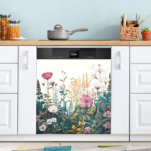 Magnetabdeckung für Geschirrspüler, Motiv: Wildblumen, dekorativ, Bauernhaus, magnetisch, für Haushaltsgeräte, 58,4 x 66 cm