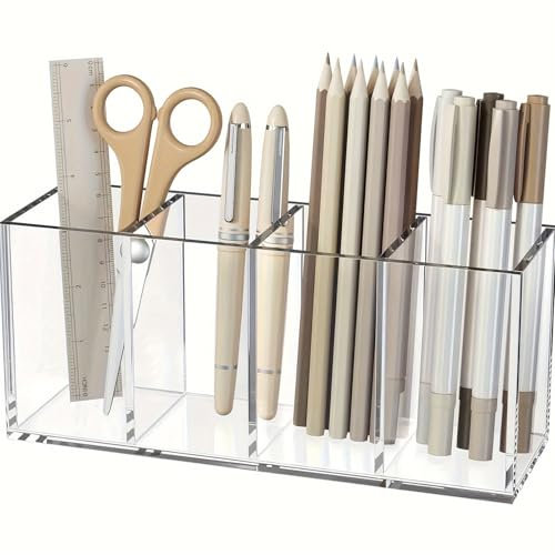 trabag 4 Fächern Acryl Pinselhalter Kosmetik, Pinsel Aufbewahrung, Klarer Pinsel Organizer, Pinselhalter Kosmetik für Badezimmer Schlafzimmer Büro Schreibtisch