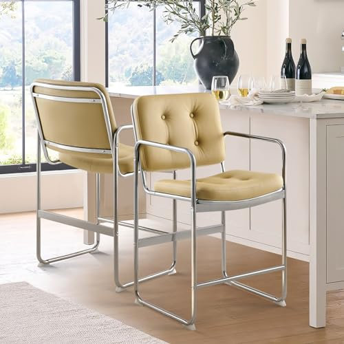 COLAMY Modernes Essstuhl-Set 2er, Knopfgepolsterter PU-Leder-Esszimmerstuhl mit Metallbeinen für Zuhause/Wohnzimmer/Büro/Esszimmer, Grün